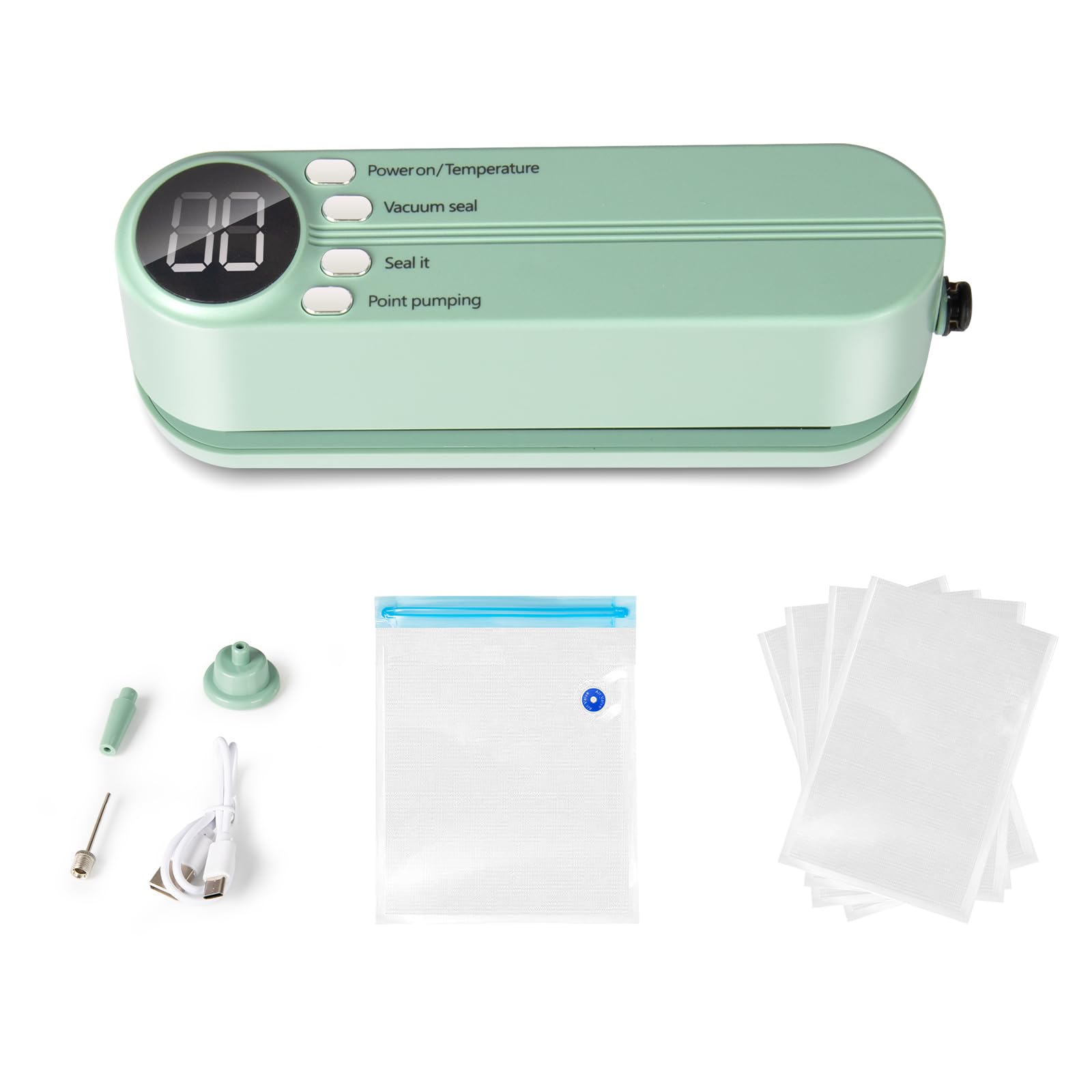 Mini sigillatrice sottovuoto 3 in 1 per alimenti, sigillatrice ricaricabile senza fili con 5 sacchetti, conservazione degli alimenti secchi/umidi, saldatura a caldo per patatine, pompa di