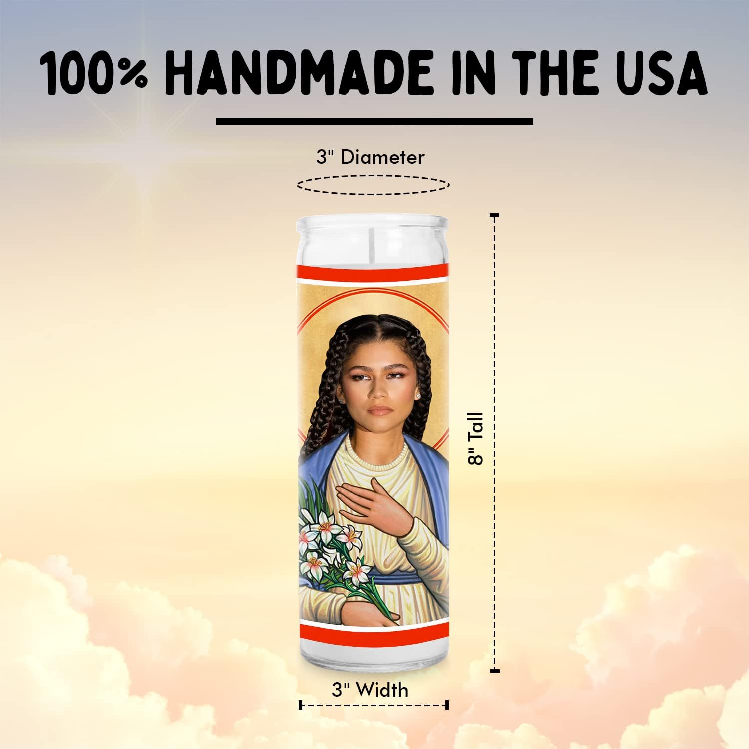 Zendaya Celebrity Glass Jar Candle – Unscented Handmade Soy Wax Votive Candle – Unique Gift for Movie Lovers – Home Decor Collectible for Living Room & Office – 8 Inch