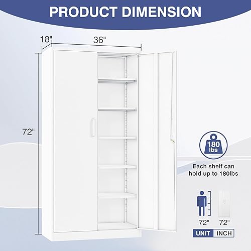 Miniatura 10 de LISSIMO Gabinete de almacenamiento de metal gabinete de oficina en casa con puertas y estantes ajustables armario de bloqueo con niveladores de