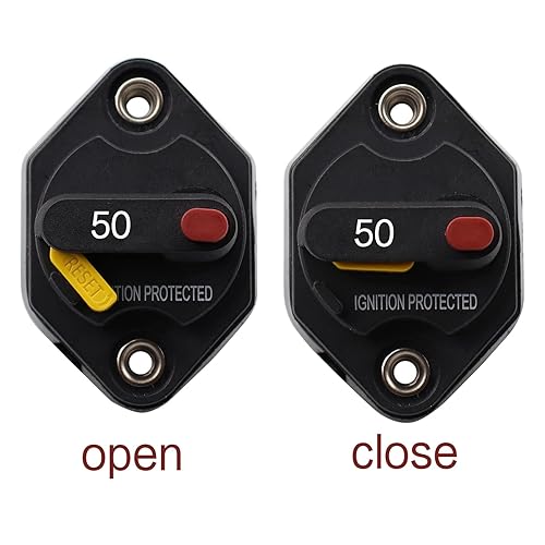 Vista 33 de Disyuntor de montaje en panel de 12 V, 24 V, 32 V, CC, 10 A, con botón de reinicio manual conmutable para auto, camión, RV, remolque, automóvil
