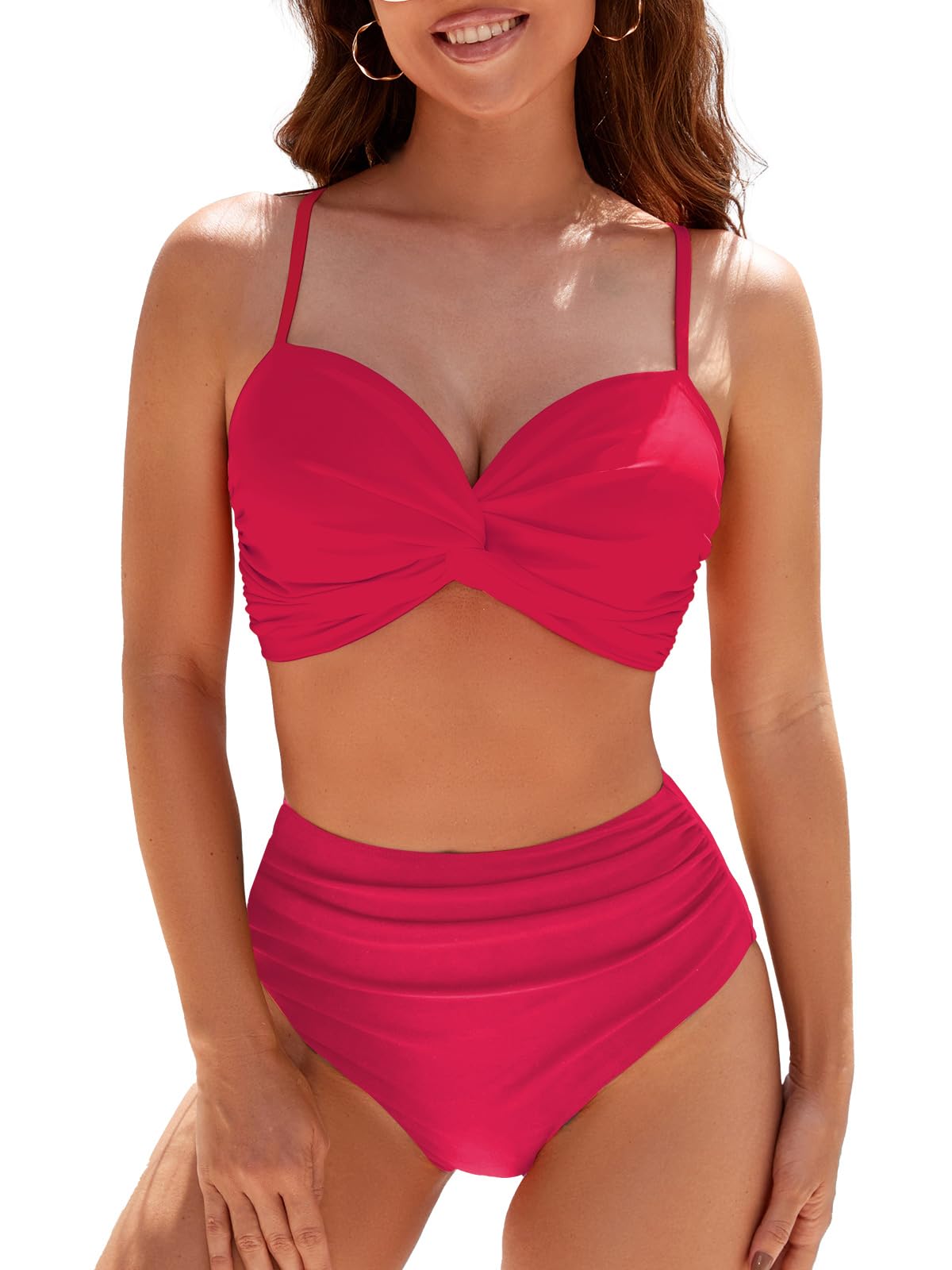Adigaber Traje de Baño Tallas Grandes para Mujer Estampado Floral Cuello en V Dos Piezas Bikini Cintura Alta