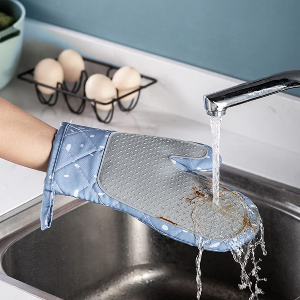 Gants De Four Gants De Four en Silicone Épais Isolation Antidérapante Anti-brûlure Résistant À La Chaleur pour Four Micro-Ondes Cuisine, 2 Pièces Gant Résistant A La Chaleur (Color : Blu)