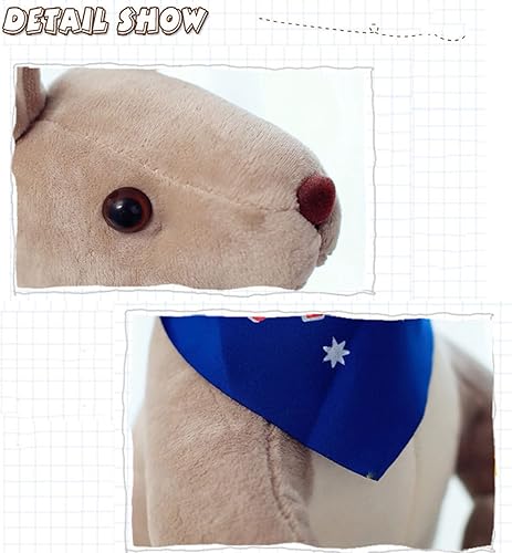 Miniatura 8 de Juguete de peluche de canguro animal de peluche de canguro gris de 11 pulgadas con bufanda juguete de animal suave abrazable regalo creativo para