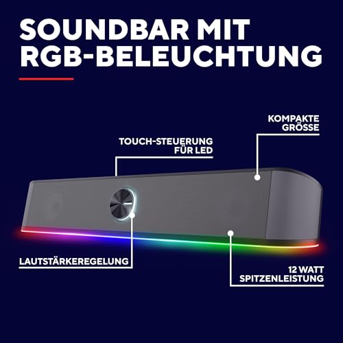 Trust Gaming GXT 1619 Rhox PC Soundbar mit RGB Beleuchtung 12W (6W RMS), Stereo Computer Boxen,...