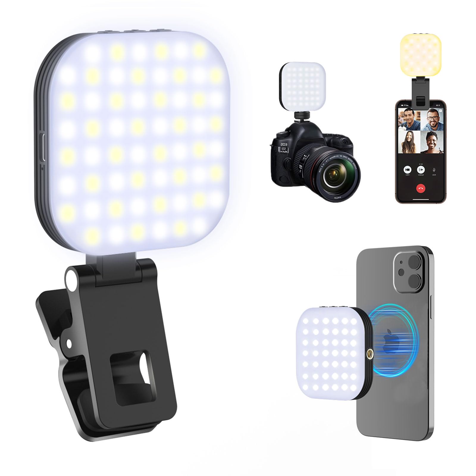 Mionondi Mini magnetyczna lampka do selfie do telefonu, klips na światło, kompatybilna z iPhone'em Magsafe, kieszonkowa lampka do tabletu, laptopa, komputera, powiększenia, rozmowy wideo, TikTok,