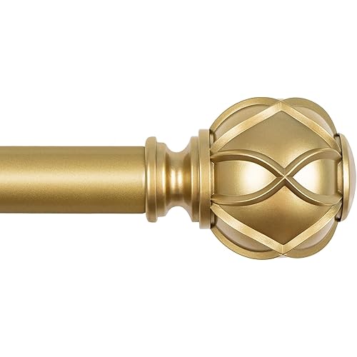 KAMANINA Curtain Rods for Windows 66 to 120 Inch, 7/8 Inch Gold Heavy Duty Curtain Rod 32 to 120 (2.6-10ft), Adjustable Decorative Drapery Rods with Netted Texture End