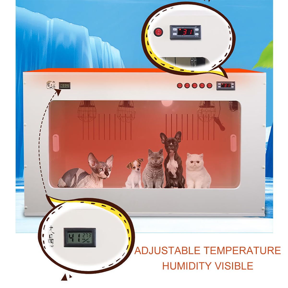 Habitat della gabbia per rettili con riscaldamento intelligente a temperatura costante, lampada di riscaldamento e sistema di soffiaggio di circolazione per lucertole, gechi, tartarughe e pitoni