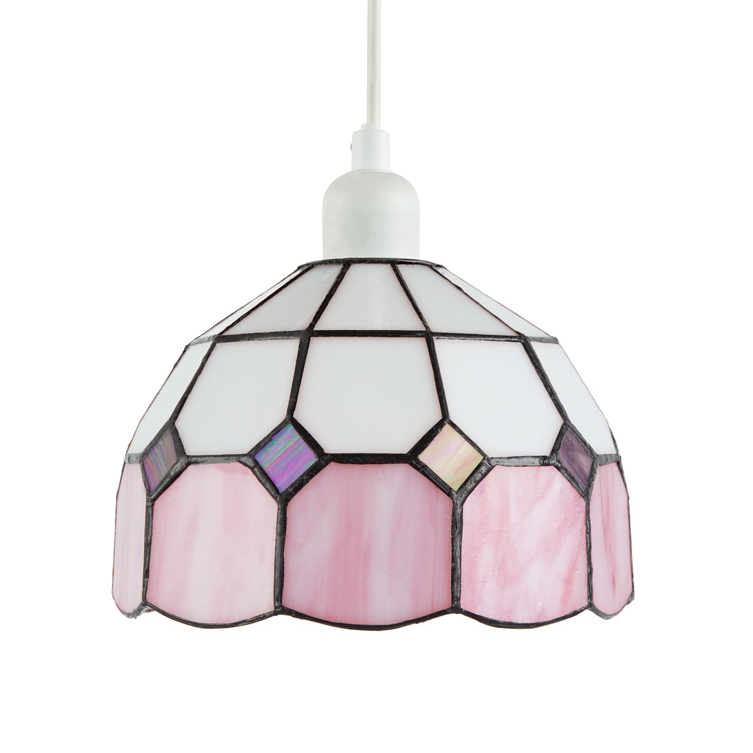 Happy Homewares Pink/White/Light Traditional Soft And Opal Tiffany Glass Pendant Shade