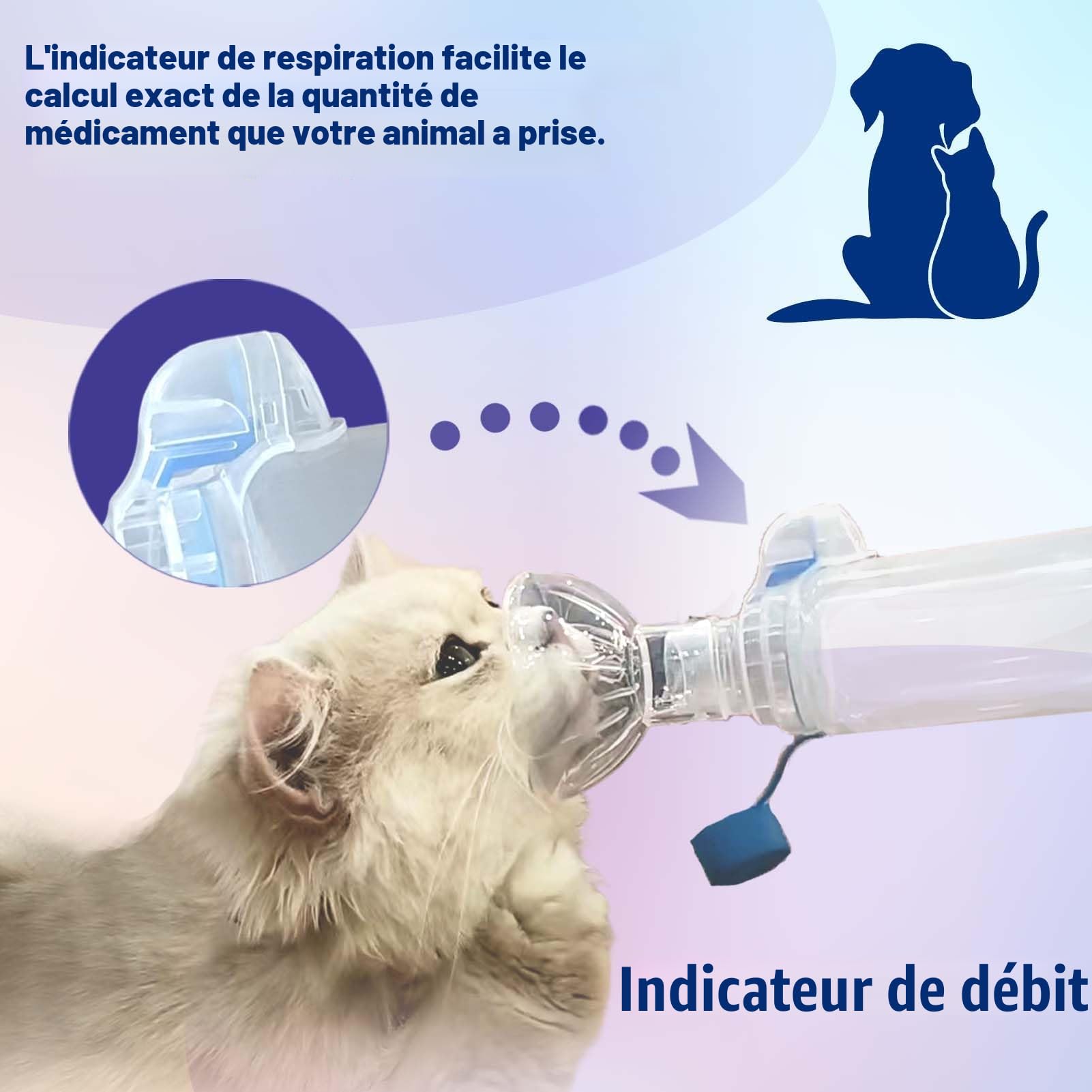 Espaceur pour Inhalateur pour Animaux avec 2 Masques de Tailles pour Chats et Chiens, Chambre d'aérosol avec Indicateur de Flux de Respiration, Compatible avec Tout MDI