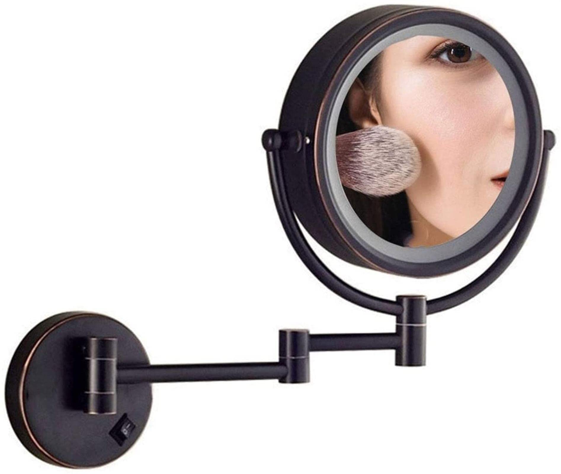 Miroir de Maquillage Mural Double Face Miroir de Salle de Bain Rond Extensible Noir 3X