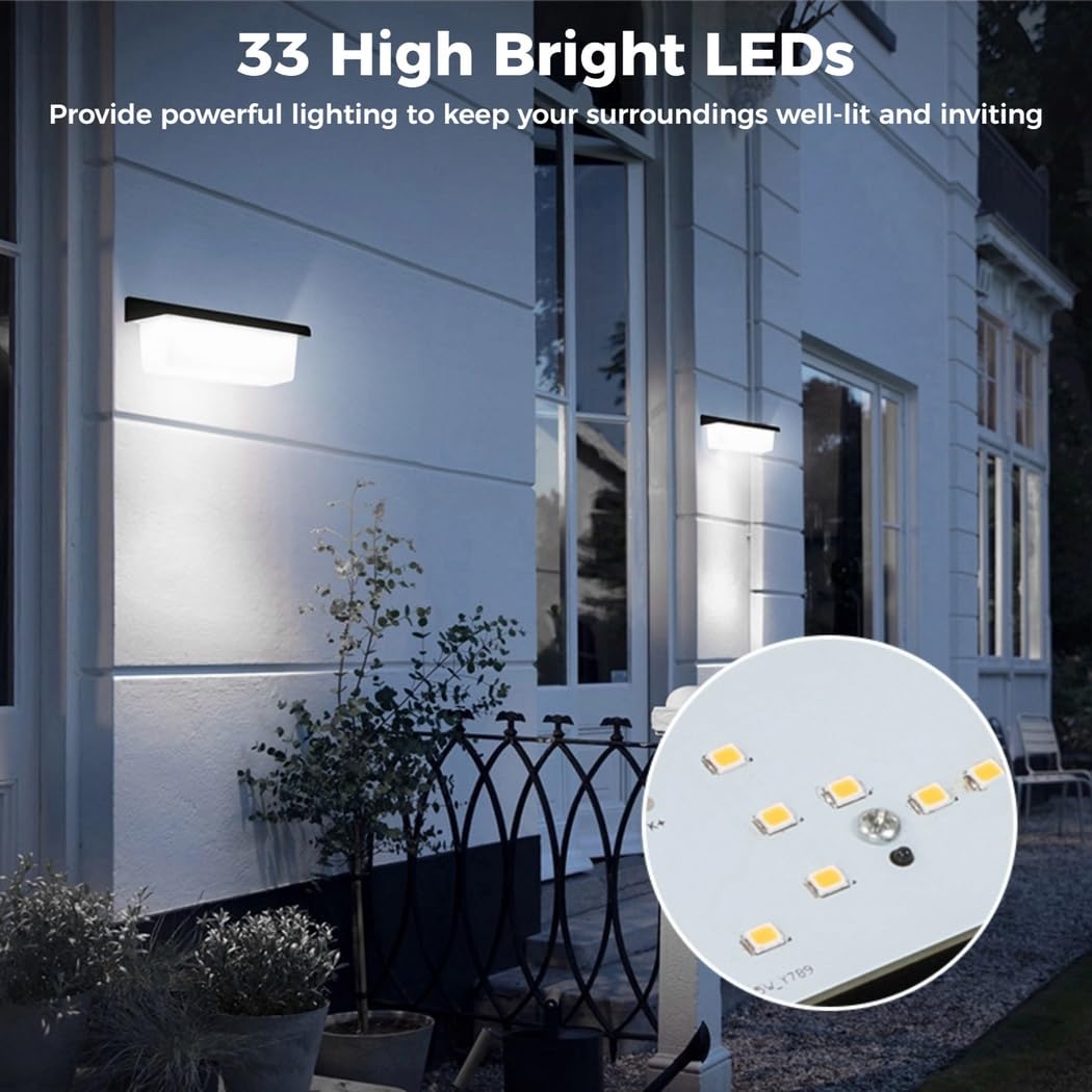 Inteligentna solarna lampa ścienna z 33 diodami LED, 135 lm, zewnętrzne oświetlenie bezpieczeństwa, wodoodporna lampa solarna na podwórko, do ogrodu i patio