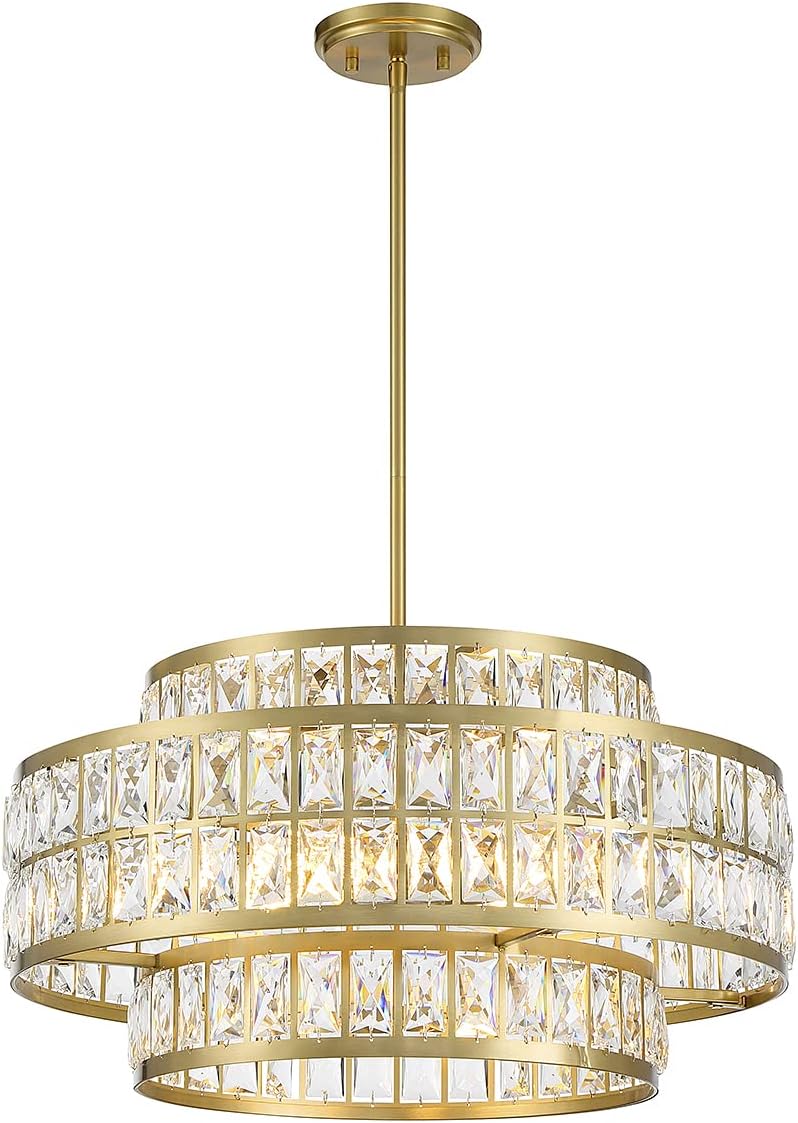 Savoy House 7-9046-4-322 Renzo Crystal Mid-Century Crystal Clear Pendant, 4-Light 240 Total Watts, 12" H x 22" W, Warm Brass