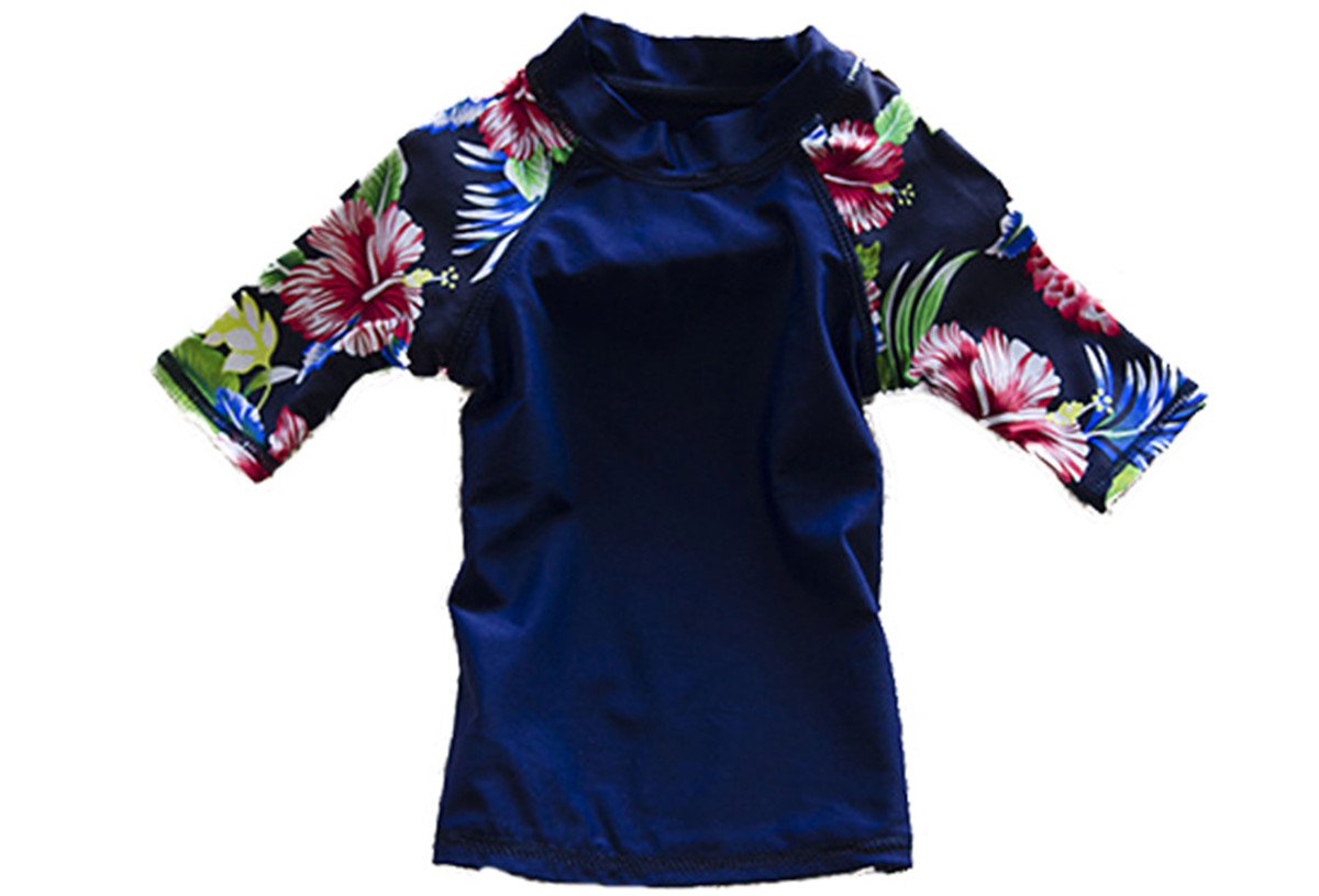 Baby Girls Kids Toddler Two Piece Round-Neck Rash Guard UV Sun Protection Swimsuit (2-3 Years, Navy)