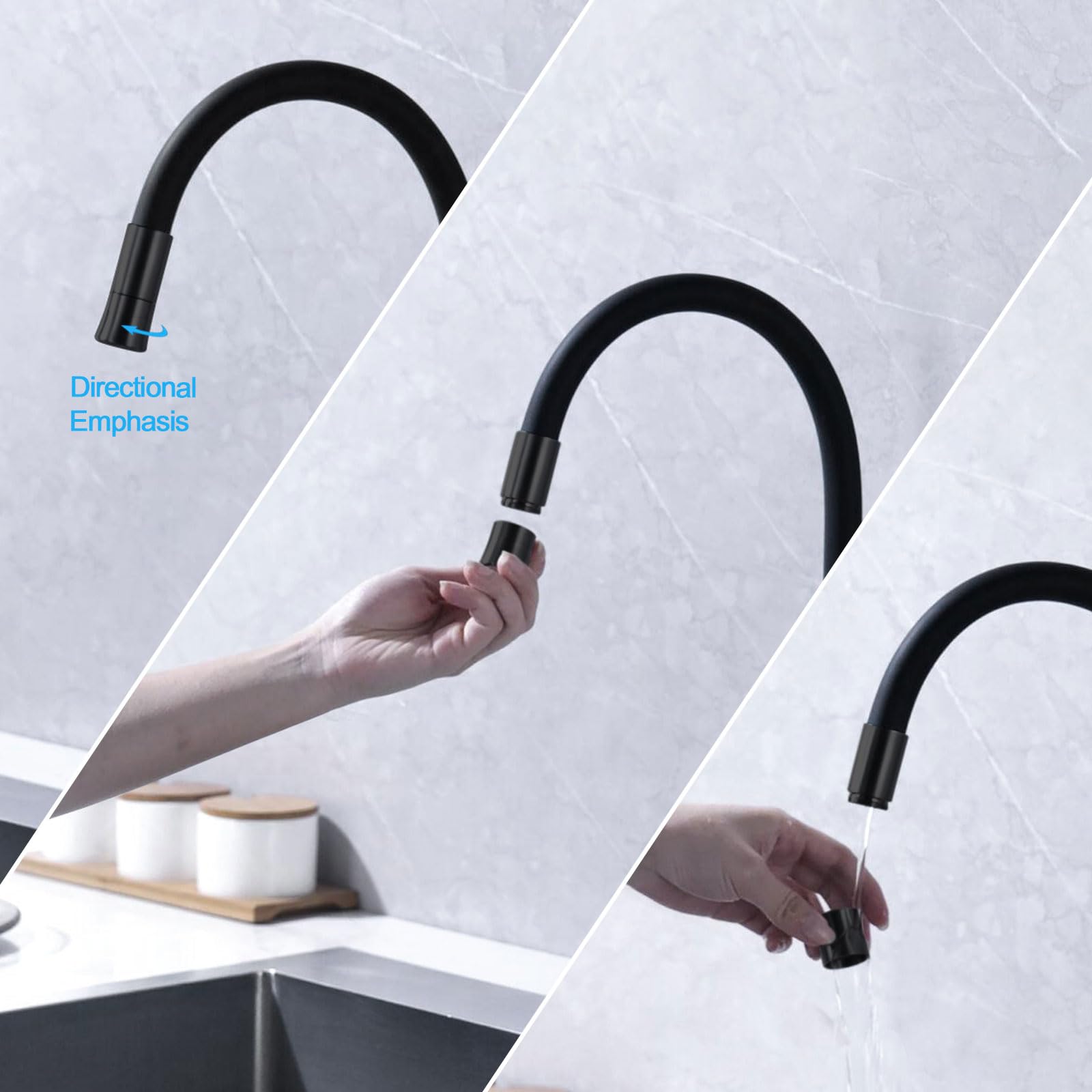 Robinet Cuisine Mural Noir avec Raccord 3/4" pour Lave-vaisselle Lave-linge | Robinet de Cuisine Evier Mural LakeBayMZC Acier Inoxydable avec Double Sortie,Mitigeur Mural avec Bec Flexible pour Cuisines