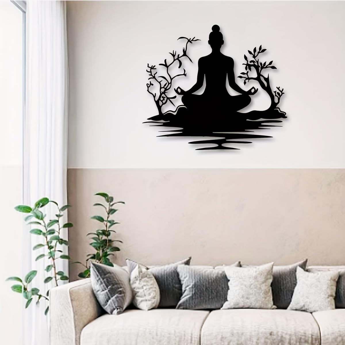 Decoración de pared abstracta contemporánea de metal, estatua de Buda para meditación zen, arte de 15.7 x 14 pulgadas, chakra para yoga y espacios, escultura para exteriores/interiores, hogar, of