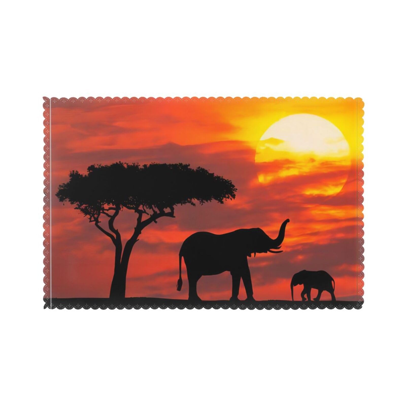 Elephant Sunset Printed table mat set (6 pieces) - Aesthetic upgrade for family gatherings and hotel banquets