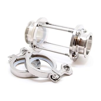 QiiMii 2" in-Line Sight Glass with Clamp End, Flow Sanitary Straight Sight Glass Tri-clamp, SS304,with 2 pcs 2" Tri-clamp and Silicone GasketFlow Pipe 51MM