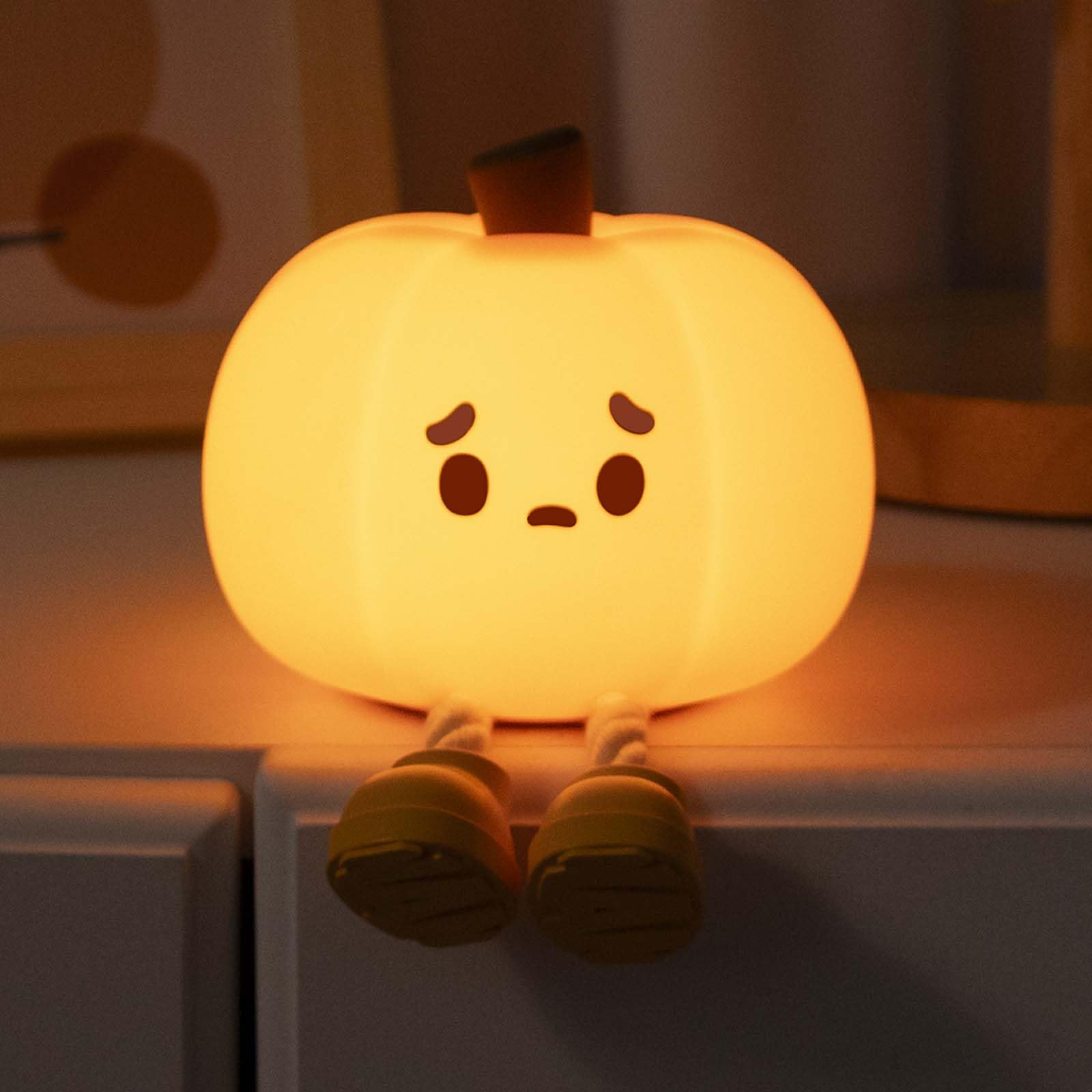 Pumpkin Night Light for Kids, LED Cute Lamp Gift 3 Level Dimmable Night Light, Silicone Rechargeable Bedroom Touch Pumpkin Lamp, Kawaii Room Decoration Bedside Lamp for Kids Girls Boys