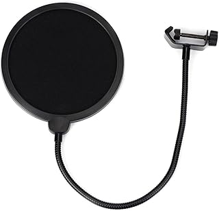 Dual Black Layer Record Studio Microphone Mic Windscreen Pop Filter Mask Shield With A Flexible 360° Gooseneck Clip Stabilizing Arm