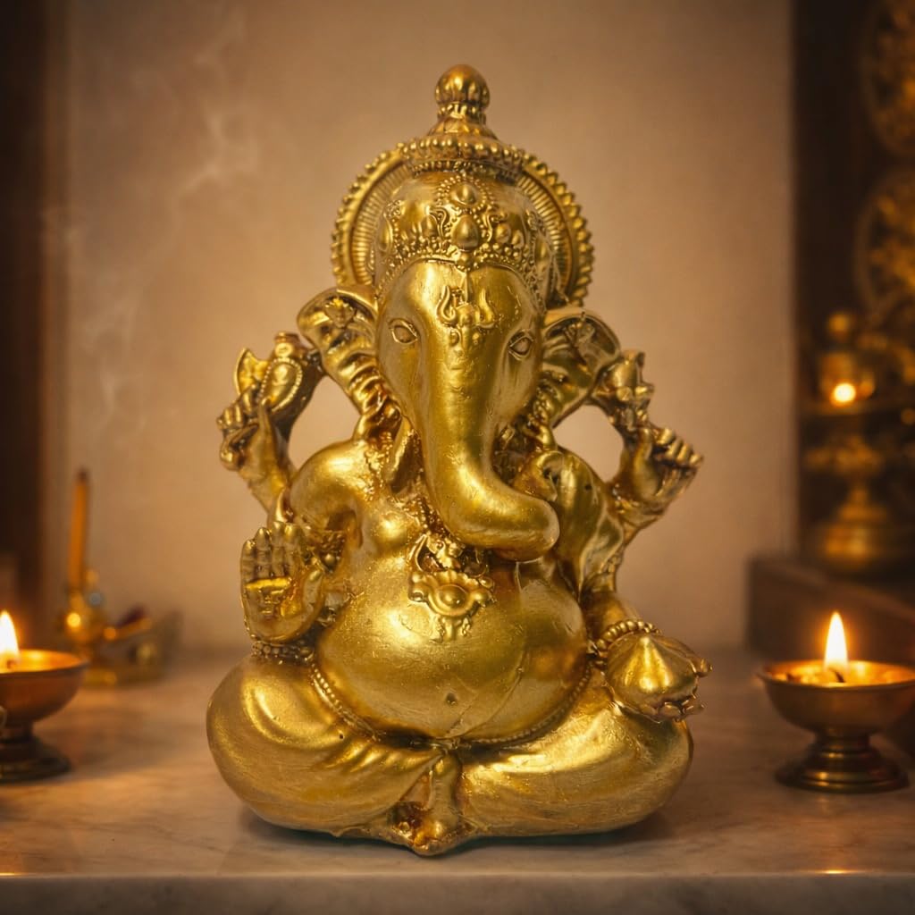 Ganesha, statua a forma di idolo per cruscotto dell'auto, decorazione per la casa, in resina, dio indù, per scrivania, ufficio, decorazione spirituale, regalo religioso Diwali Ganesh
