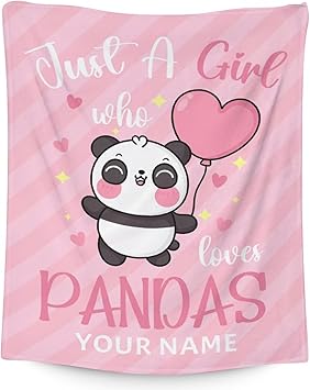 Personalized Panda Blanket Gifts with Name - 30"x40" Cute Throw Blanket for Kids, Adults - Pink Soft Fuzzy Blankets for Couch & Office