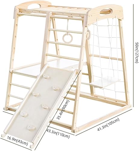 Miniatura 4 de Parque infantil interior 6 en 1 Jungle Fitness Play Set para edades de 2 a 6 años - Tobogán, escalada en roca, pared de escalada, escalador de pared