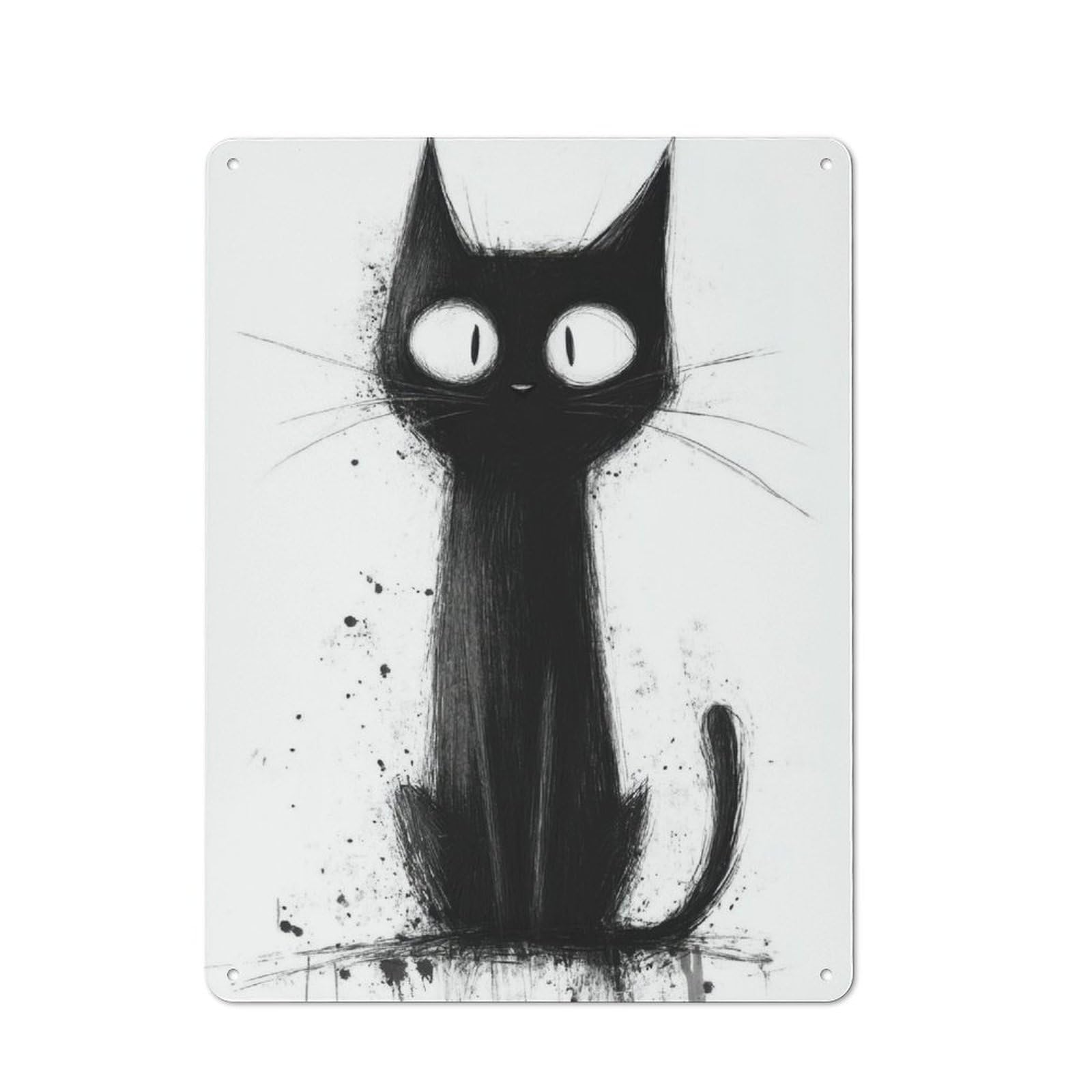Junmoney Black Cat Illustration Tin Sign 40X30cm With For Living Room Wall, Retro Decor, Gift Idea At Christmas For Living Room Decor Lovers