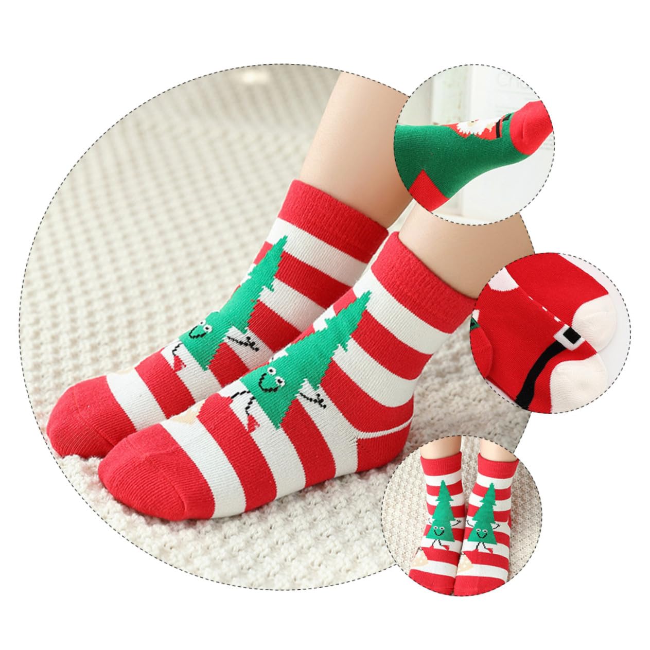 GALPADA 5pares Medias De Navidad Calcetines Infantiles Medianos De Algodón Dibujos Animados Para Calcetines Navideños