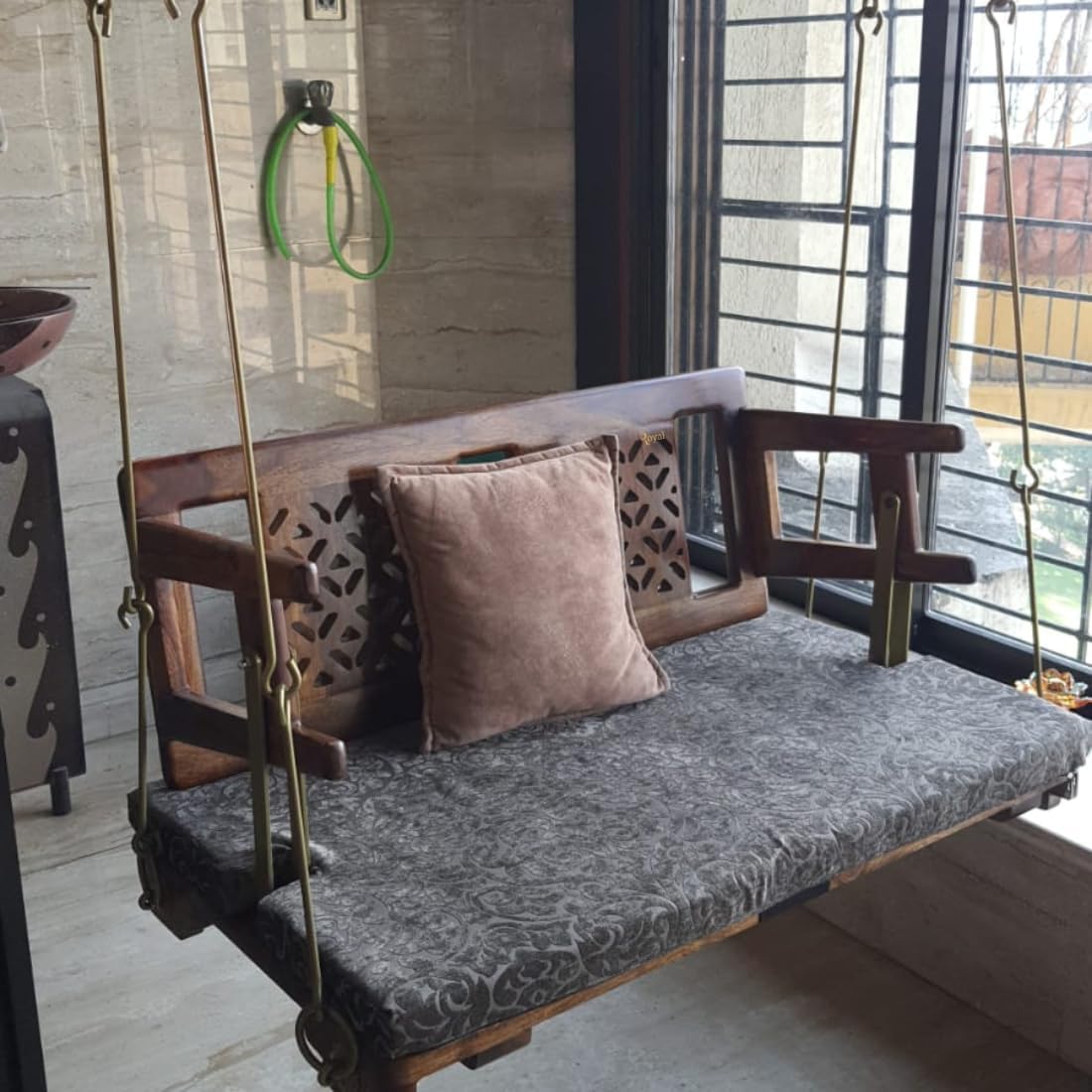 Reversible Wooden Swing (Jhula) Onjle - Eva | Wooden Jhula For Living Room Without Cushion, 101 Cm, 58 CM