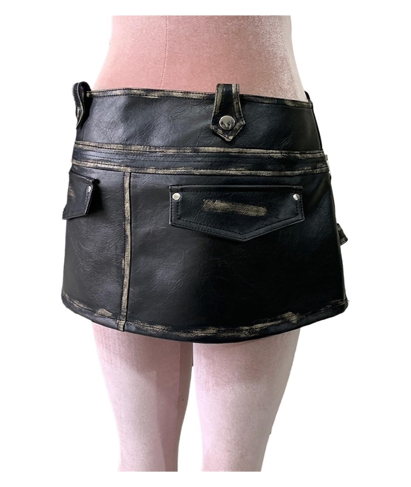 Faldas Mujer Minifalda asimétrica de Piel sintética Negra desgastada for Mujer, de Verano, de Cintura Alta, Corta, de diseñador de Lujo, Ropa EMO