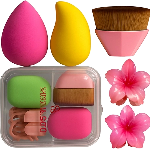 Esponja para Maquiagem, Pincel para Maquiagem, Kit de Esponjas Sabrina Sato, 2 Esponjas, 2 Almofadas, 1 Pincel Mágico e Estojo (Kit Esponja e Presilha)