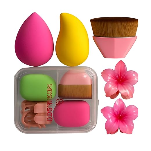 Esponja para Maquiagem, Pincel para Maquiagem, Kit de Esponjas Sabrina Sato, 2 Esponjas, 2 Almofadas, 1 Pincel Mágico e Estojo (Kit Esponja e Presilha)