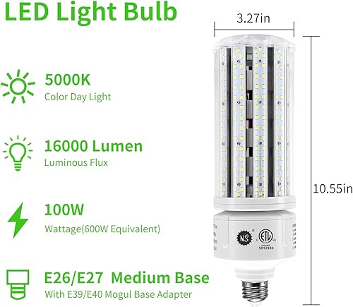 Miniatura 2 de NS Bombillas LED de maíz de 100 W, 5000 K, AC110-277 V, 16000 lm, base E26E39, halogenuros metálicos de repuesto LED HID CFL para iluminación