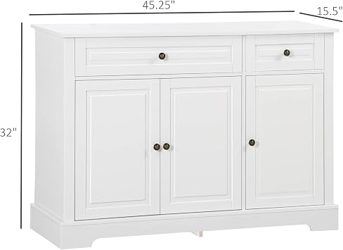 HOMCOM Sideboard Buffet Cabinet, Modern Buffet Cabinet with Storage and 2 Drawers, Coffee Bar Station with Adjustable Shelves for Kitchen, Entryway, White