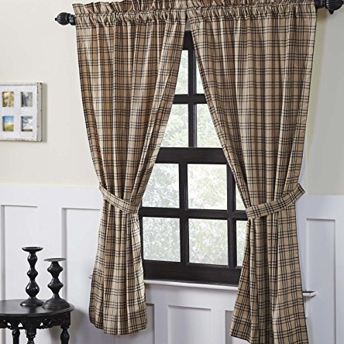 VHC Brands Farmhouse Window Curtains-Sawyer Mill Tan Panel Pair, One Size, Charcoal Black
