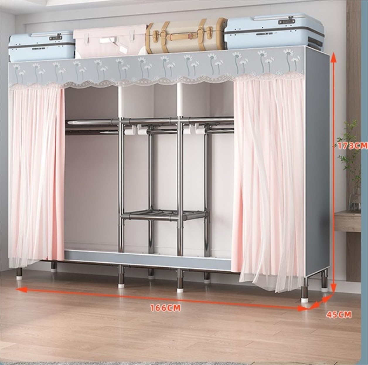 Wardrobe Closet Schrank Tragbarer Kleiderschrank Für Aufhängen Von Kleidung Mit Hängender Kleideraufbewahrung Für Schlafzimmer Closet Aufbewahrungsschrank(166 * 45 * 173cm)