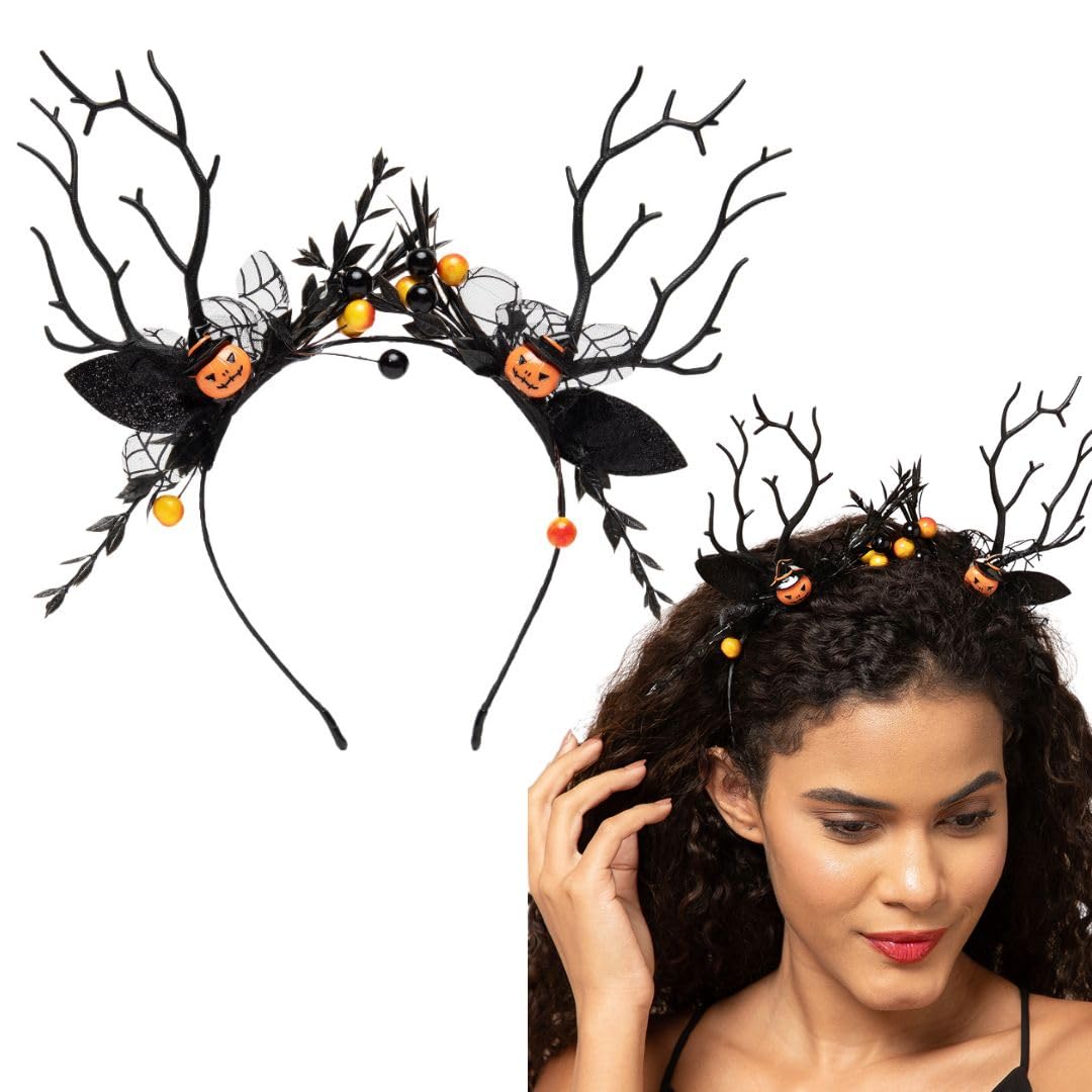 Radhu & Kabby Halloween Pumpkin Antler Headband | Spooky Reindeer Antlers, Ears with Spider Web and Berry Accents | Hairband for Trick or Treat, Halloween Party, Cosplay (B0DG8NQ7P6) Amazon Price History, Amazon Price Tracker