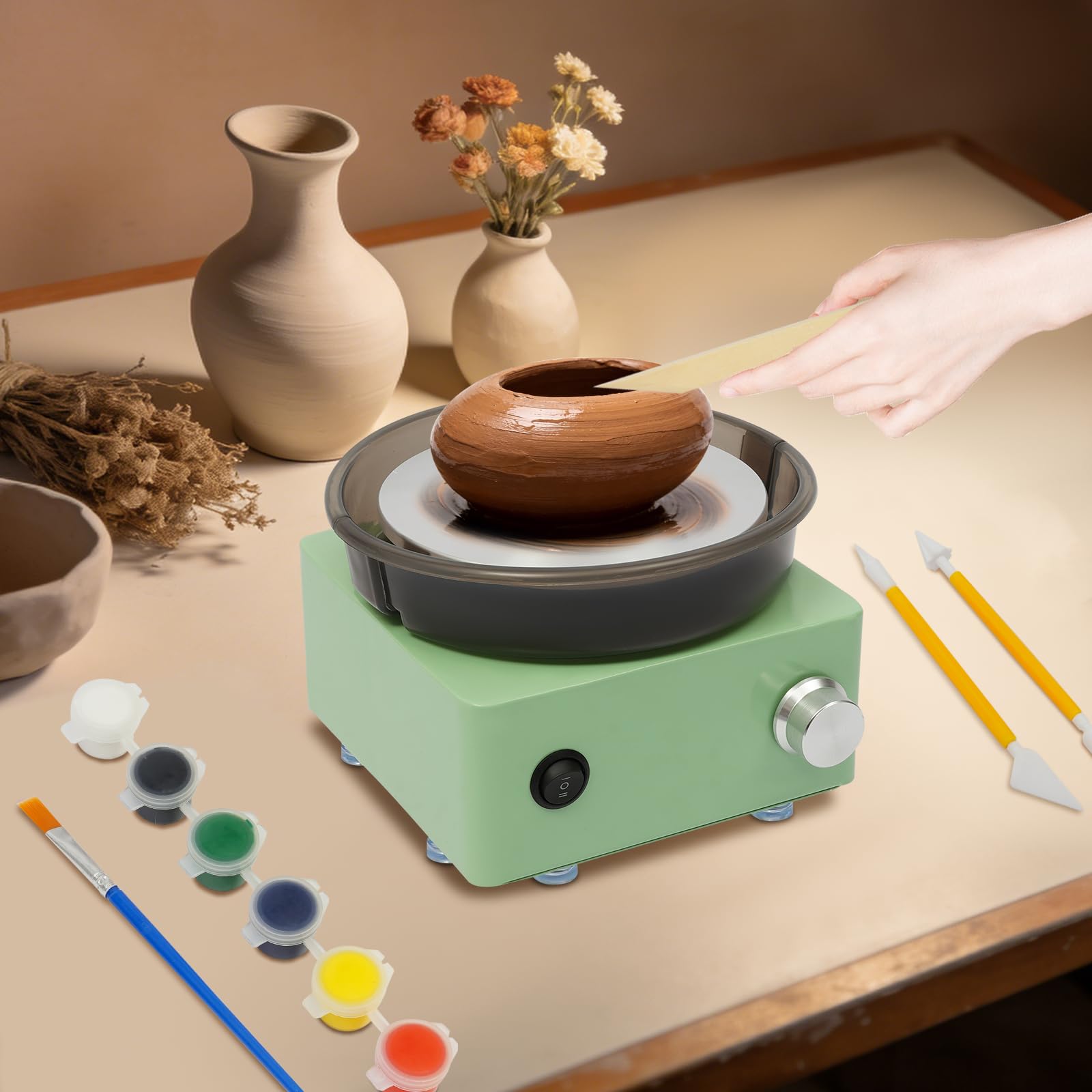 Elektrische Töpferscheibe, 15cm Mini-Töpferscheiben-Set Einstellbare Geschwindigkeit Töpfermaschine Tragbar Töpferformmaschine DIY Maschine für Keramik-DIY-Geschäfte