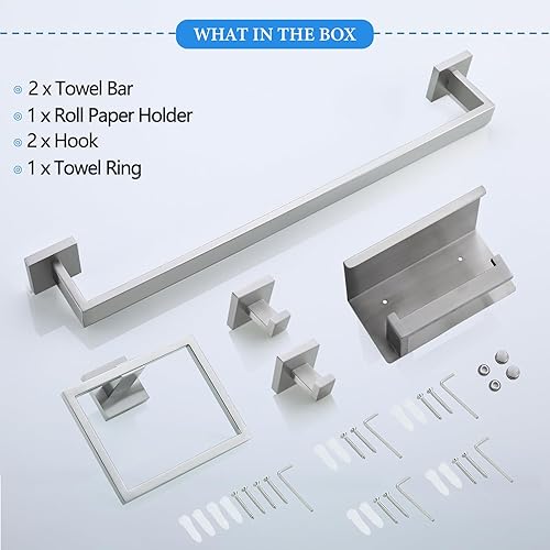Miniatura 7 de Juego de toallas de baño de níquel cepillado, juego de accesorios de baño, incluye doble toallero, toallero, anillo para abrigo, soporte para papel