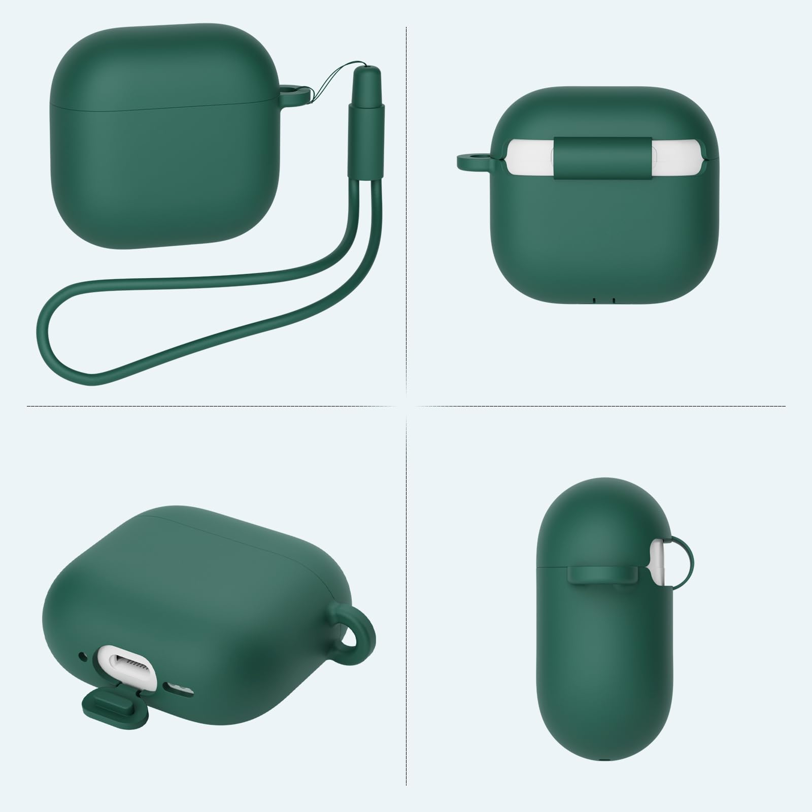 Custodia in Silicone Compatibile con AirPods 4 2024, Case Cover Protettiva in Morbido Silicone per AirPods 4ª Generazione, LED Anteriore Visibile, 2pcs (Nero/Verde scuro) - 5