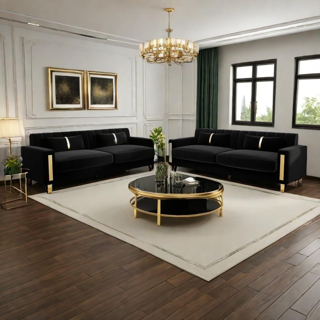 85" Sofa Couch Set,Velvet Sofa with 2 Pillows & Gold Legs,750 LBs Sturdy Frame Modern Couch for Bedroom,Apartment,Office