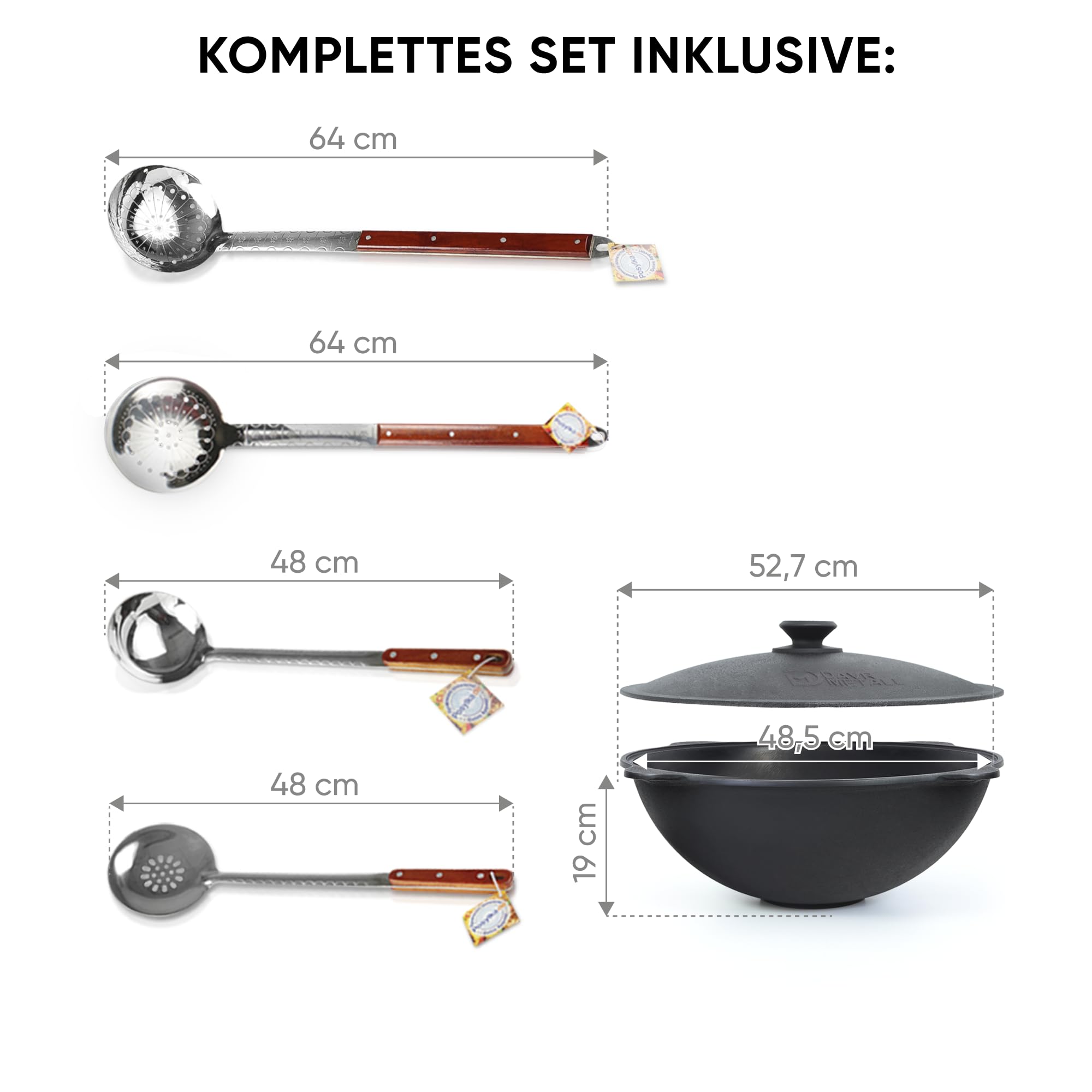 Horno de fuego de 49 cm de diámetro, 2 mm, acero 4 mm, Kazan 22 L, base plana con termómetro, Uchak Uchag Uchag Asia