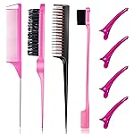 8 Pieces Styling Comb Set - Teasing Brush, Rat Tail Comb, Edge Brush for Slicking and Combing Hair for Women (Pink)
