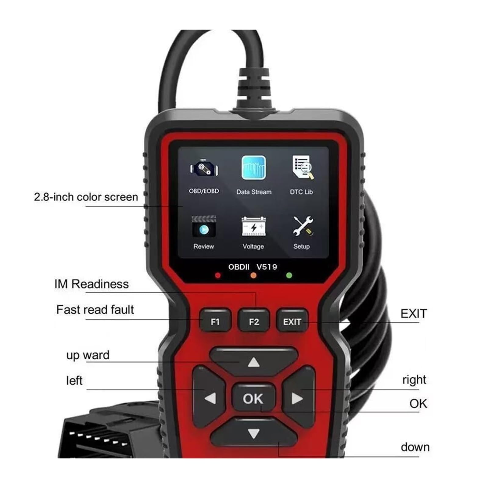 Probador de diagnóstico fallas vehículos OBD transfronterizo V519, detección y decodificación batería Herramienta de diagnóstico