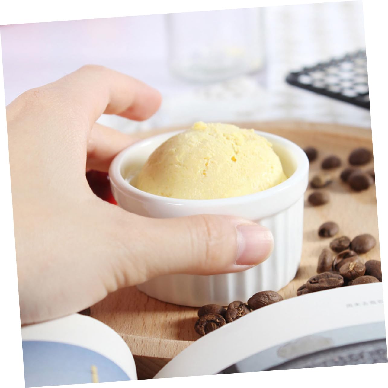 SOLUSTRE Baking Bowl Ceramic Ramekins for Pudding and Dessert Microwave Oven Freezer Safe Bakeware Smooth Surface Easy to Clean for Home and Restaurant