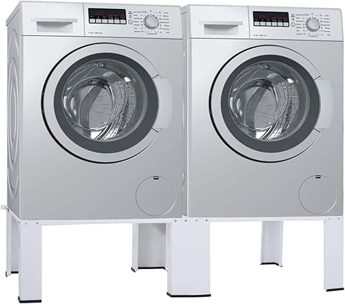 Miniatura 2 de Pedestal de lavandería para lavadora con estante extraíble, color blanco, 27.2 x 27.2 x 12.8 pulgadas, base de acero metálico, pedestal universal