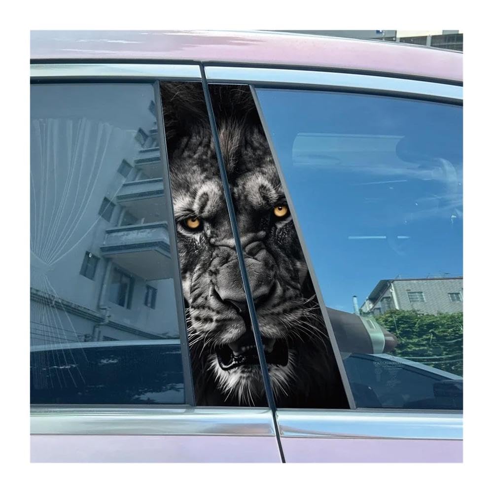 Body Parts 2pcs Car B-Pillar Decals Animal Lion Cartoon Auto Center Pillar Waterproof Sticker(D)