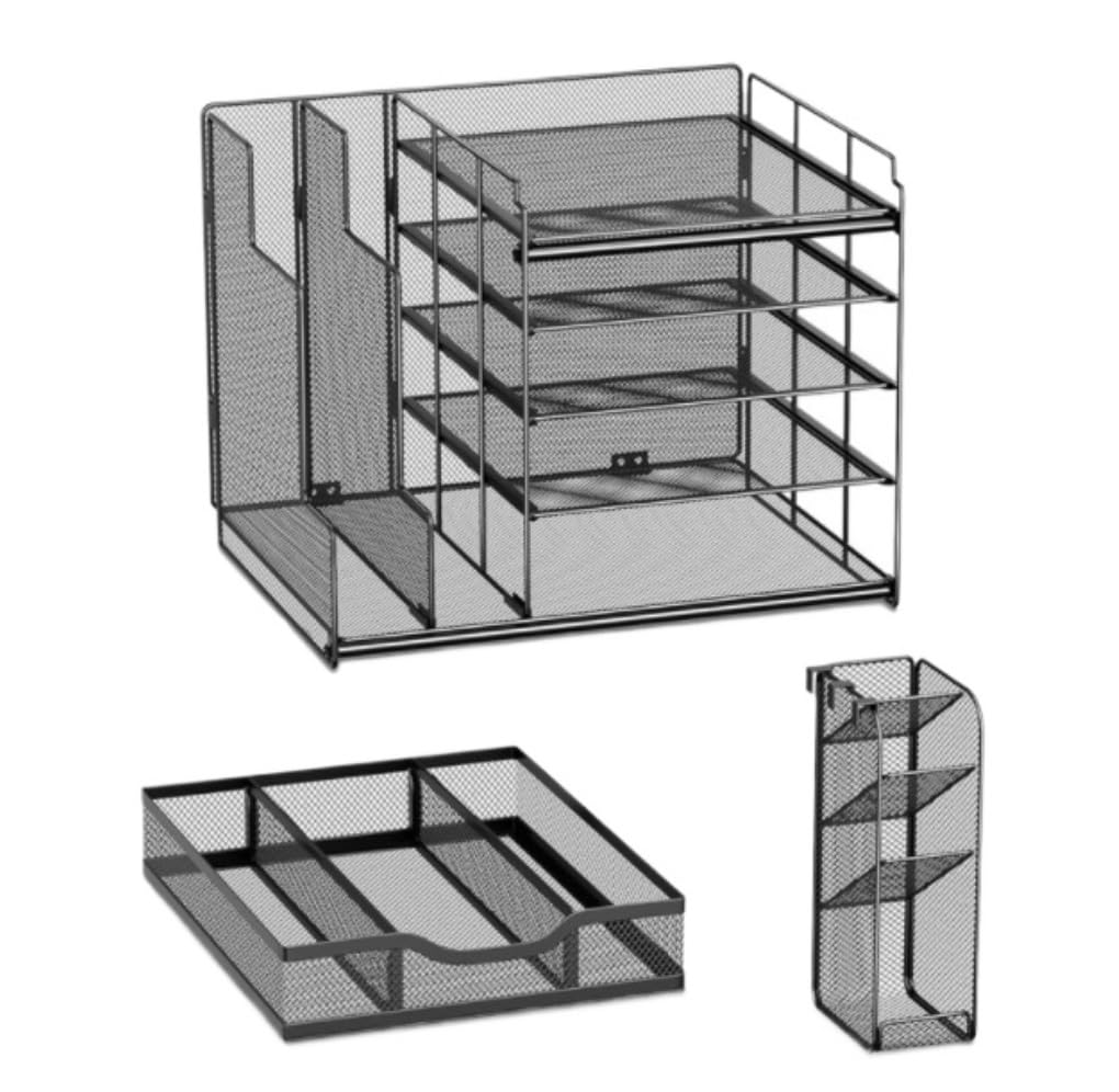 Organizzatore Scrivania Organizer da Scrivania per Ufficio Tavolo con Cassetto, 2 per File E 1 Portapenne Ufficio
