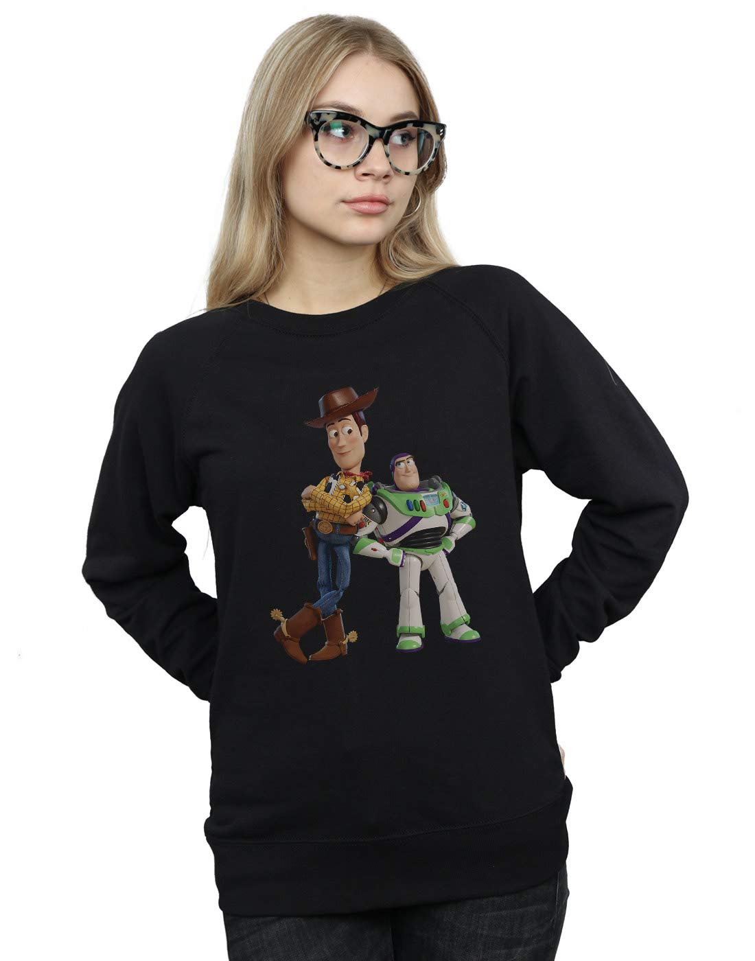 Disney Women's Toy Story Buzz And Woody Standing Sweatshirt Black Medium