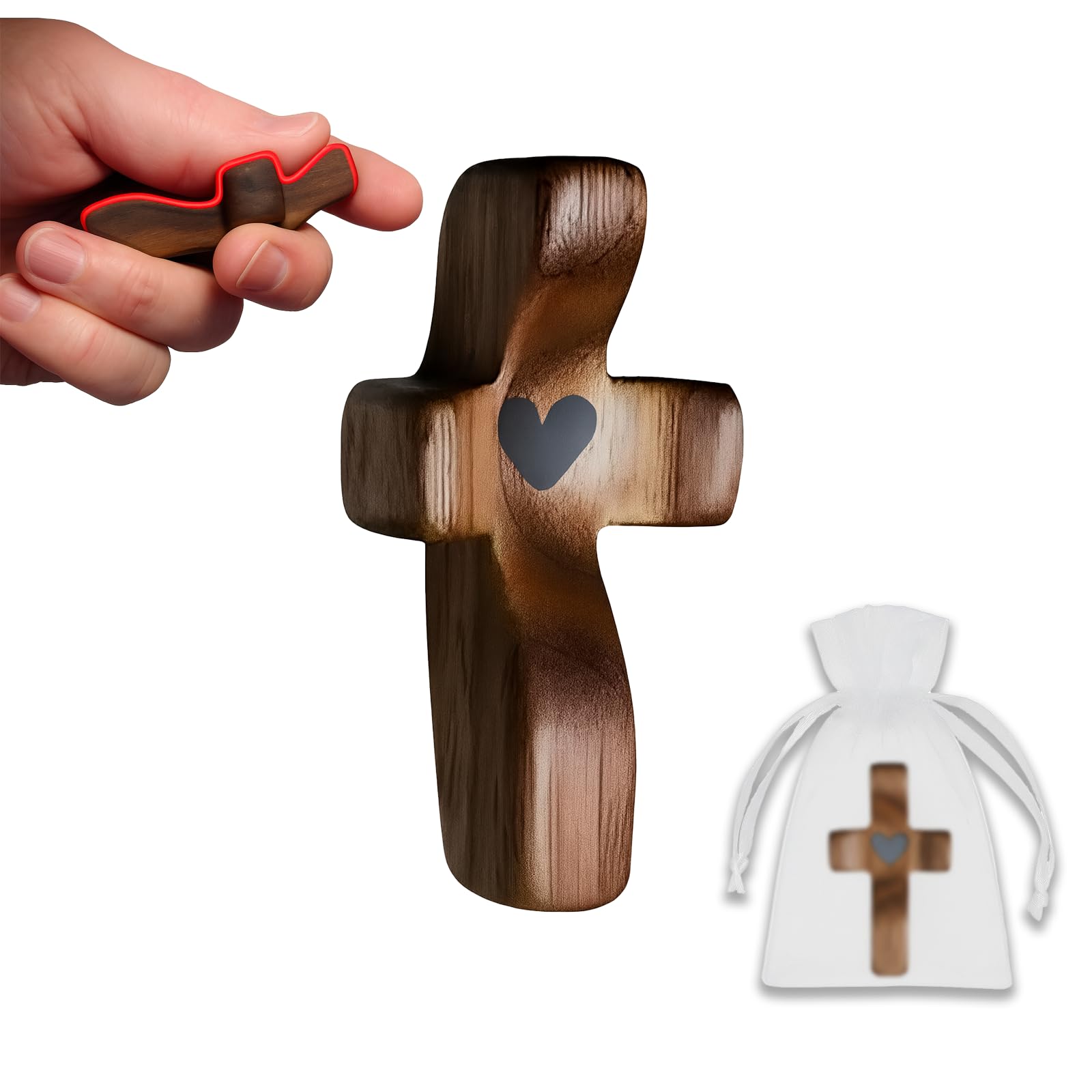 KyooteLfv Wooden Cross Fidget - Cross My Heart, Walnut Pocket Crosses for Anxiety Relief & Prayer, Encouragement Christian Gift for Adults/Kids (1 PCS